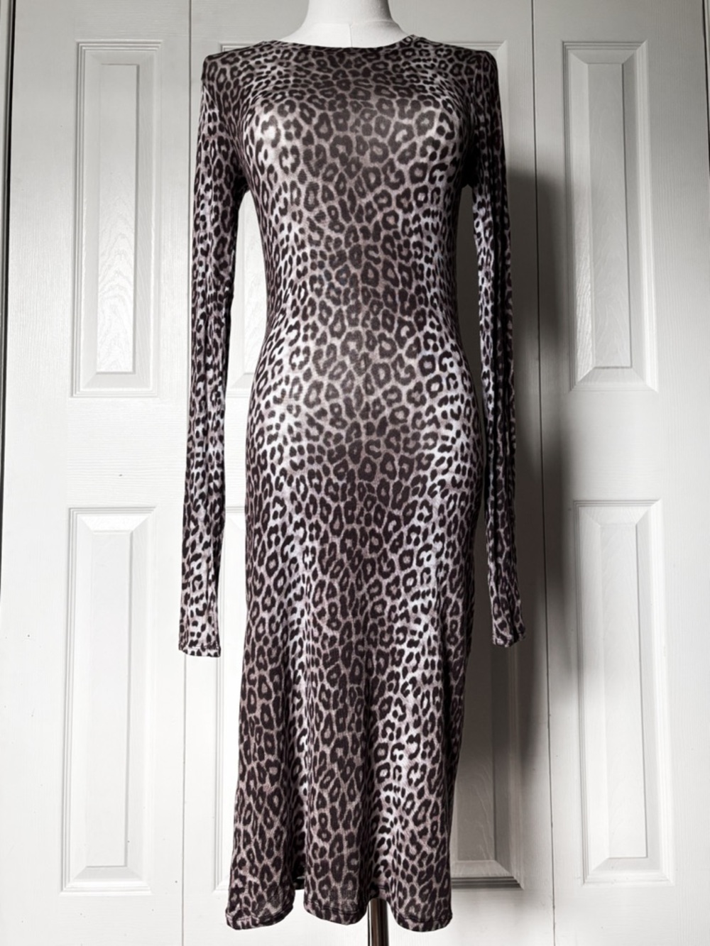 BCBGMAXAZRIA Leopard Print Body-Con Midi Dress Semi See-Through Size Medium